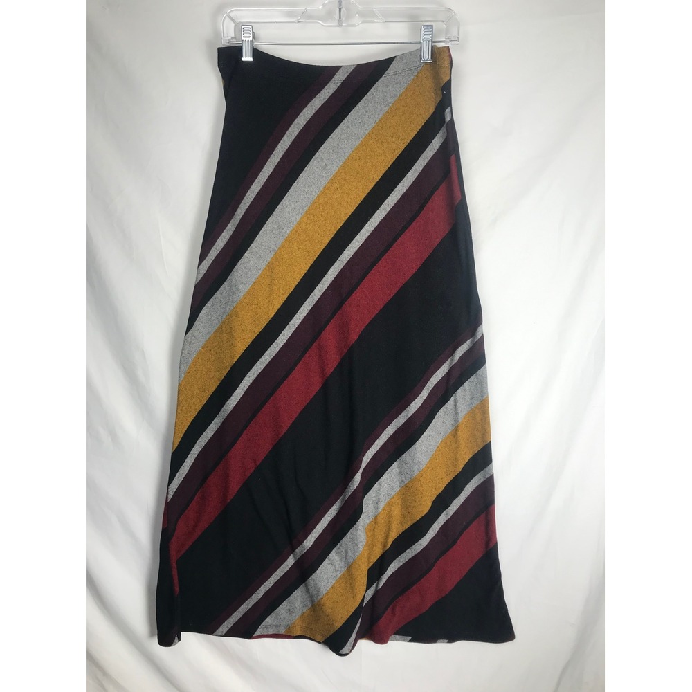 NYCC New York Clothing Co Womens Striped Maxi Skirt Black Burgundy Yellow Small